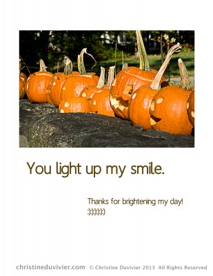 Photo of jack-o-lanterns and "You Light Up My Smile"